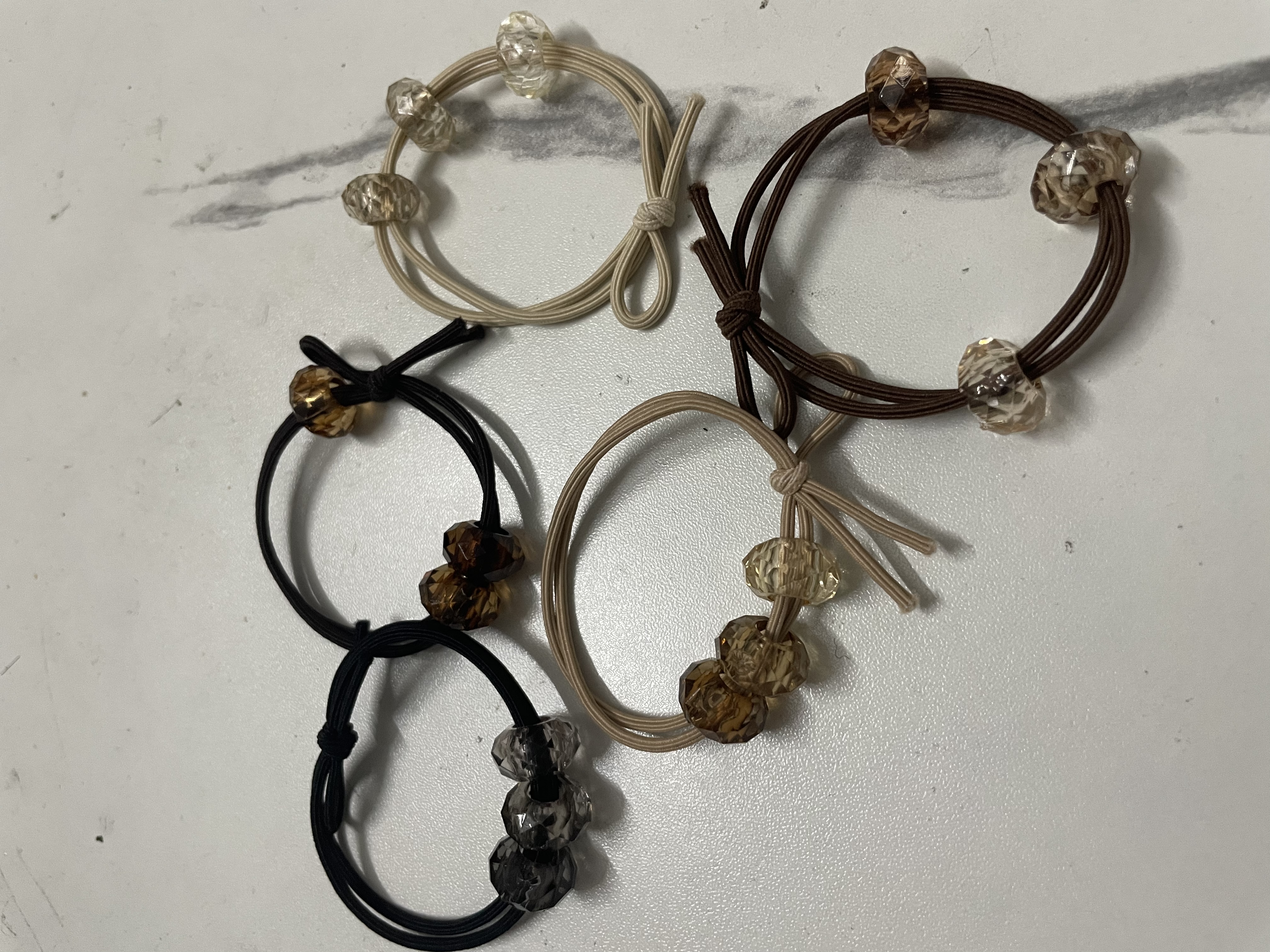 日韩渐变色高弹力水晶发绳发圈女简约高级感扎头发皮筋头绳发饰 三珠发绳5条装 实拍图