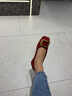 百思图七夕礼物【丝绒玫瑰】26秋方扣红色单鞋高跟粗跟浅口女平底婚鞋 实拍图
