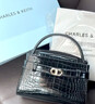 CHARLES&KEITH鳄鱼纹凯莉包手提斜挎婚包包女包生日礼物CK2-50270880-1 Black黑色 S 实拍图