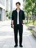 罗蒙（ROMON）夹克男潮流春秋季商务行政立领宽松休闲防风外套男装JK83黑色XL 实拍图
