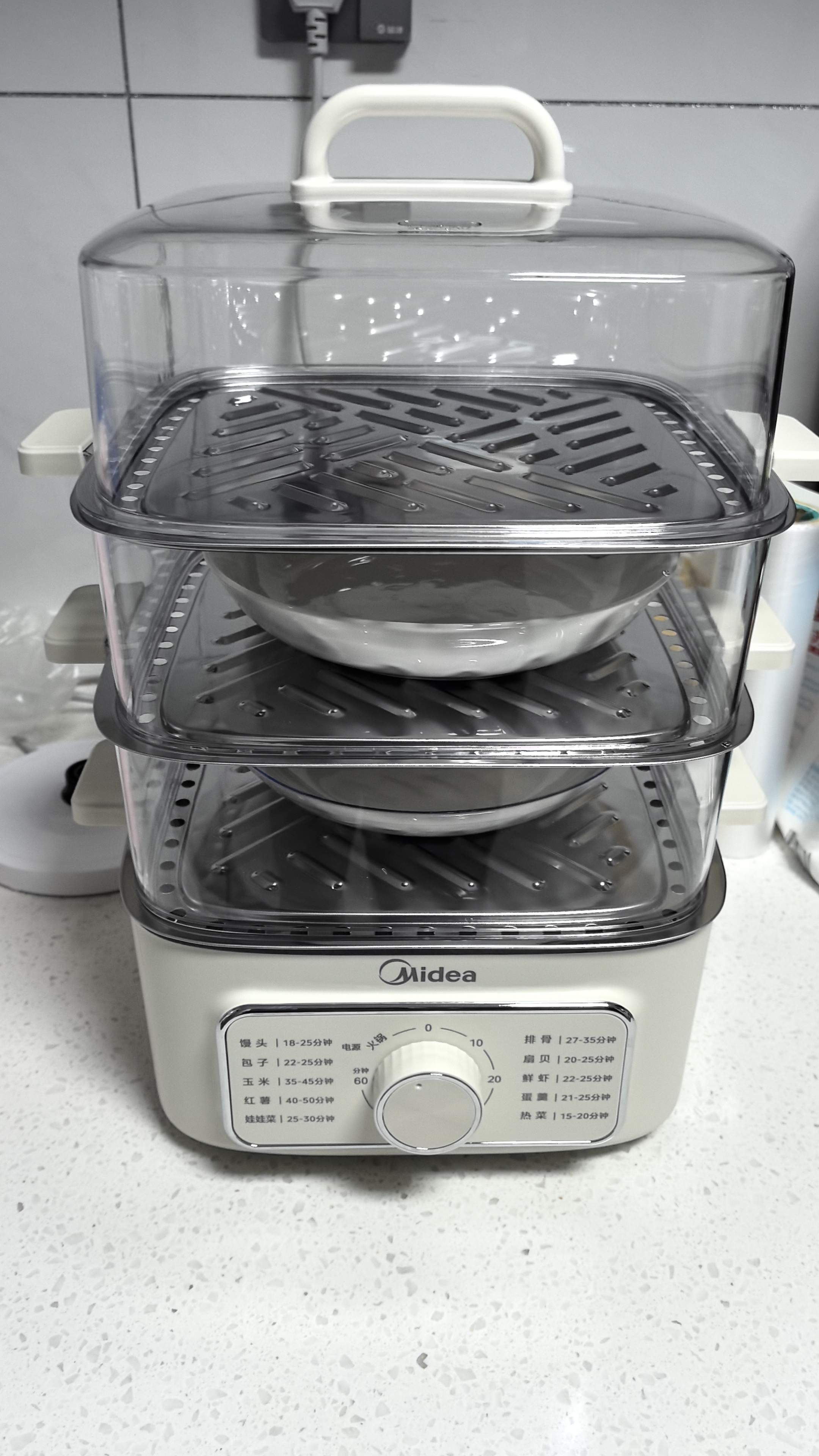 美的（Midea） 电蒸锅 炖蒸煮一体 电蒸箱家用双层三层多功能大容量 全自动不锈钢蒸锅 上蒸下煮 14.7L 【三层上蒸下煮】ZGE2323Z03X 实拍图