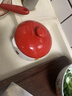 onlycook双耳陶瓷碗 带盖蒸蛋碗炖盅 儿童辅食燕窝蒸盅煲汤小汤盅 红色 实拍图
