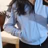 adidas复古风针织休闲运动立领夹克早秋外套卫衣女阿迪达斯三叶草   淡蓝色/黑色（推荐选大一码）   M 实拍图
