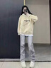 春夏季美式复古vibe裤子高街水泥灰色牛仔裤男宽松微喇叭直筒长裤 3566灰色 2XL 实拍图