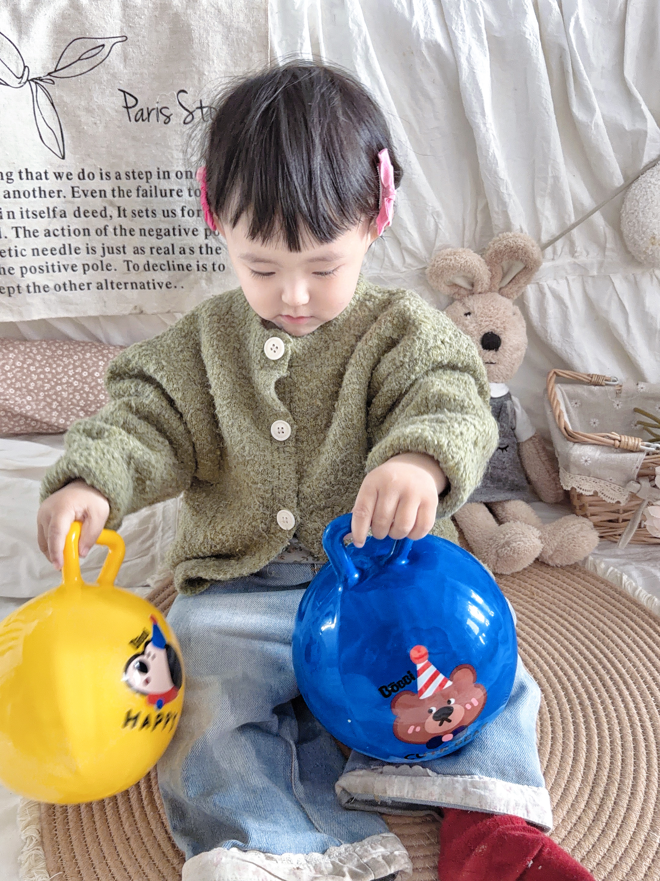 波比超人儿童手柄球拍拍球婴幼儿手抓小皮球一岁1宝宝摇铃球弹力球类玩具2 实拍图