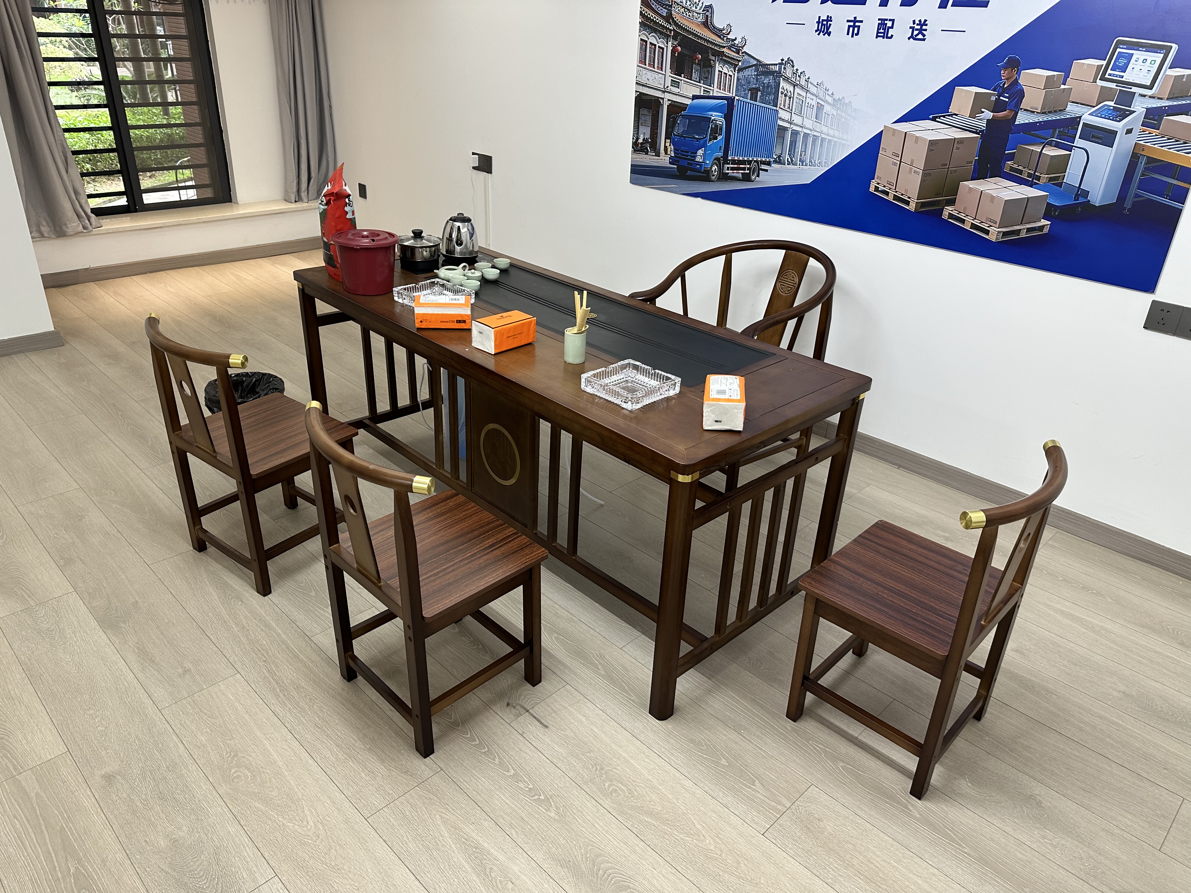 赣荣茶桌椅组合仿古现代简约功夫茶台新中式茶几桌办公室家用茶桌套装 1.6米明月茶桌1围椅4月椅大石盘 实拍图