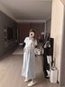 苒琦妈咪孕妇装夏装孕妇连衣裙v领绣花甜美时尚过膝长裙夏季孕妇裙子 蓝色 L 实拍图