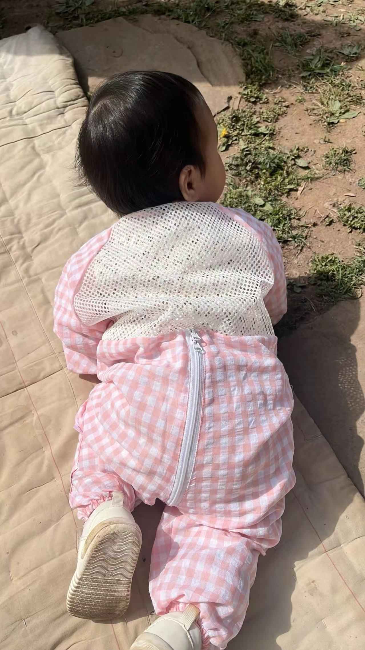 南言溪北北宝宝爬爬服夏季婴儿夏天户外防脏连体罩衣学爬娃衣爬行服外出薄款 粉色连体款 90cm （建议身高68-85cm） 实拍图