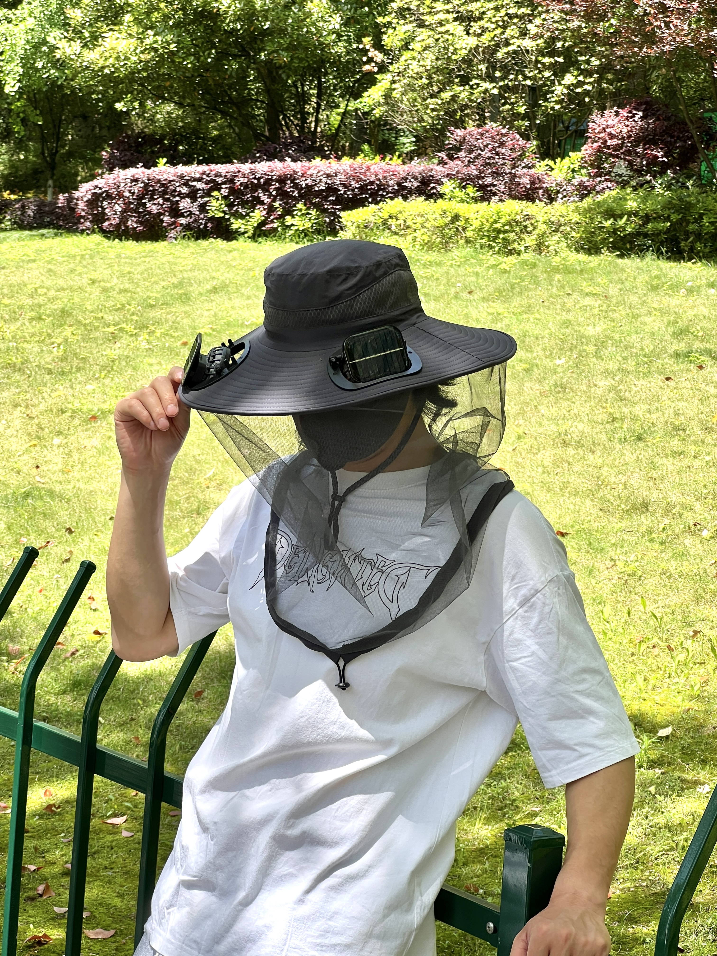 偶森防蚊虫大沿夏遮阳帽子男士养蜂人防晒帽大风力太阳能风扇帽钓鱼帽 实拍图