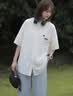 爱洛斯汀堡 夏季休闲套装男韩版宽松短袖t恤男痞帅潮流衣服一套搭配衣服男装三件套 白色衬+白短袖+蓝裤 XL【120-140斤】 实拍图
