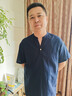 罗蒙亚麻短袖t恤男夏季薄款休闲新中式v领半袖国风棉麻体恤 藏青 L 晒单实拍图