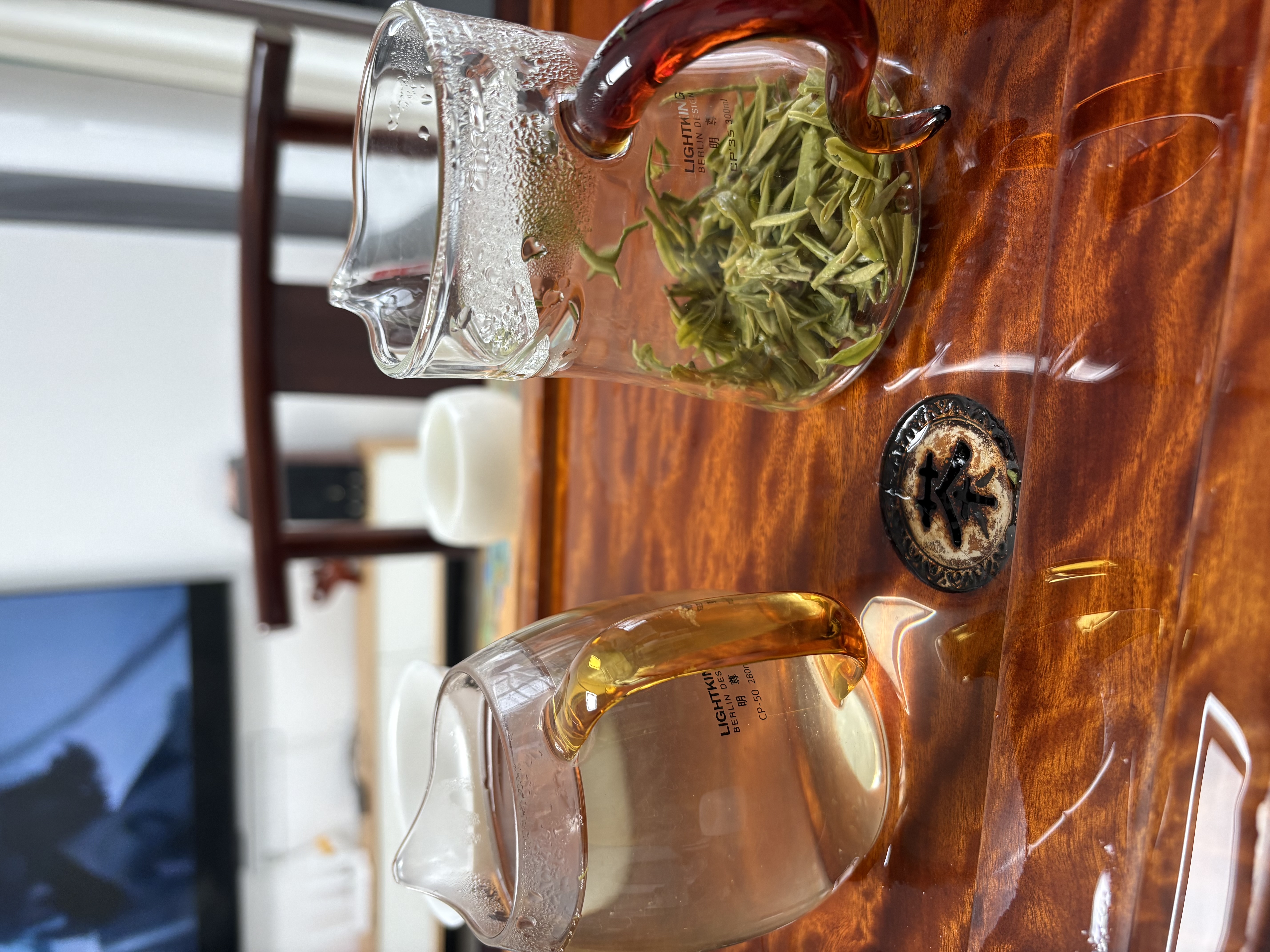 明尊（LIGHTKING）玻璃公道杯耐热茶水分离杯玻璃茶漏分茶器功夫茶具配件CP'35 黄色 300ml 实拍图