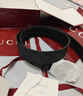 GUCCI古驰互扣式双G搭扣腰带4厘米宽 黑色/灰色 95cm 实拍图