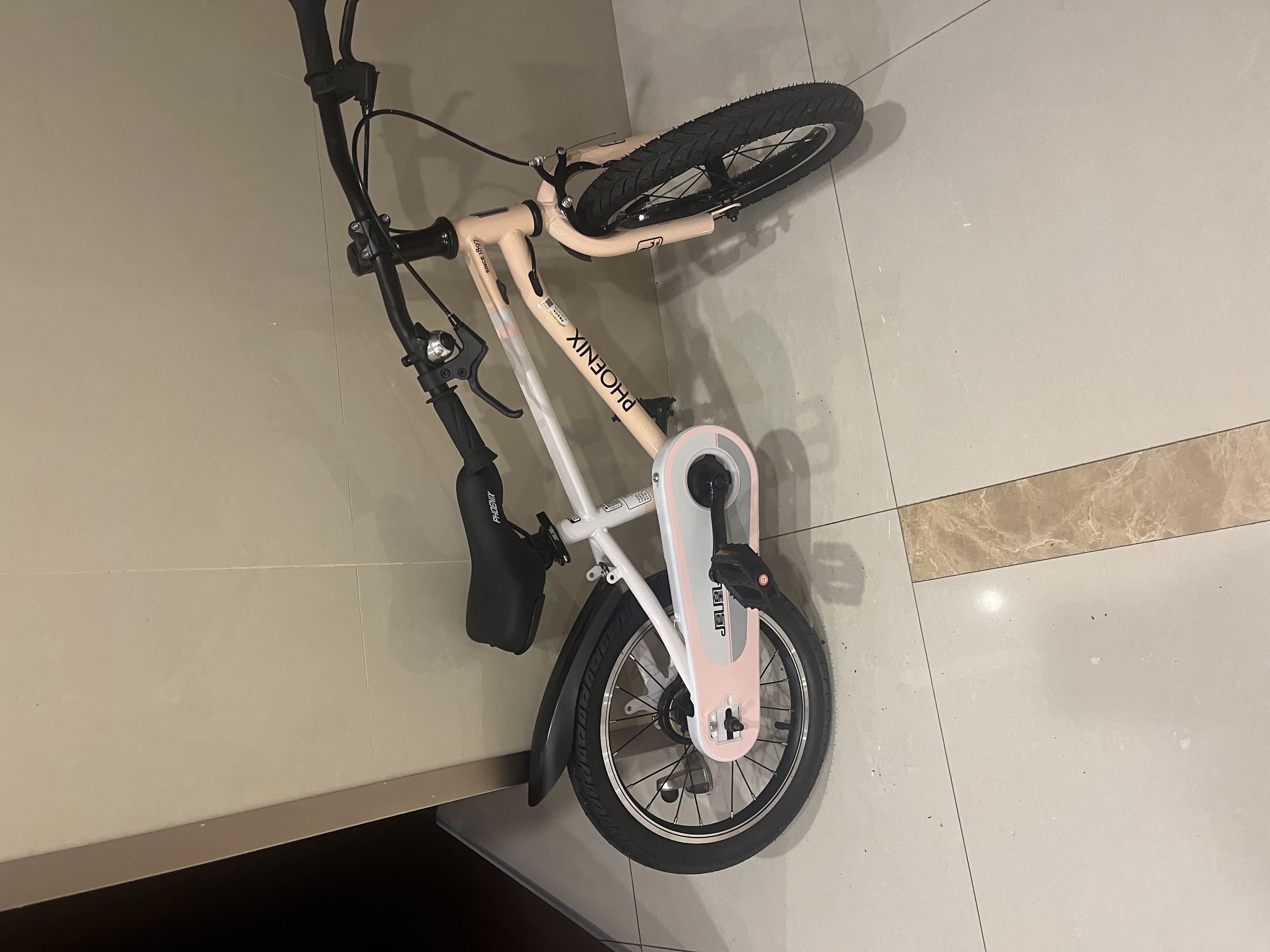凤凰儿童自行车单车2-3-4-6-9-10岁男孩童车中大童女孩小孩宝宝脚踏车 黛玉粉-辐条轮-抱刹 16寸（推荐身高105-115cm） 实拍图