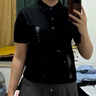优衣库女装棉莫代尔混纺POLO领针织衫/短袖26春夏新款484607 09 黑色 S 实拍图