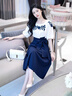 欧迪惠法式连衣裙女装2026年夏季新款小香风套装裙显瘦衣服裙子女中长款 蓝白 M 实拍图