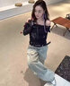 衣然呈品破洞弯刀水洗牛仔裤男款夏季高街直筒vibe宽松美式拖地长裤子男士 黄色 L 【建议120-135斤】 实拍图
