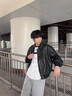 gxgjeans男装 简约设计宽松翻领真皮皮衣夹克外套男士 26春新品 黑色 L (175) 晒单实拍图