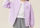英氏（YEEHOO）女童外套儿童棒球服秋装学院风时尚中大童休闲女孩上衣秋季新款 字母徽章 紫色 150 实拍图