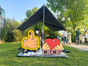 骆驼（CAMEL） 户外天幕帐篷露营野餐加厚防晒便携遮阳棚野炊公园野营防小雨棚 9㎡  流沙金  黑胶蝶形  136BJ54006 实拍图