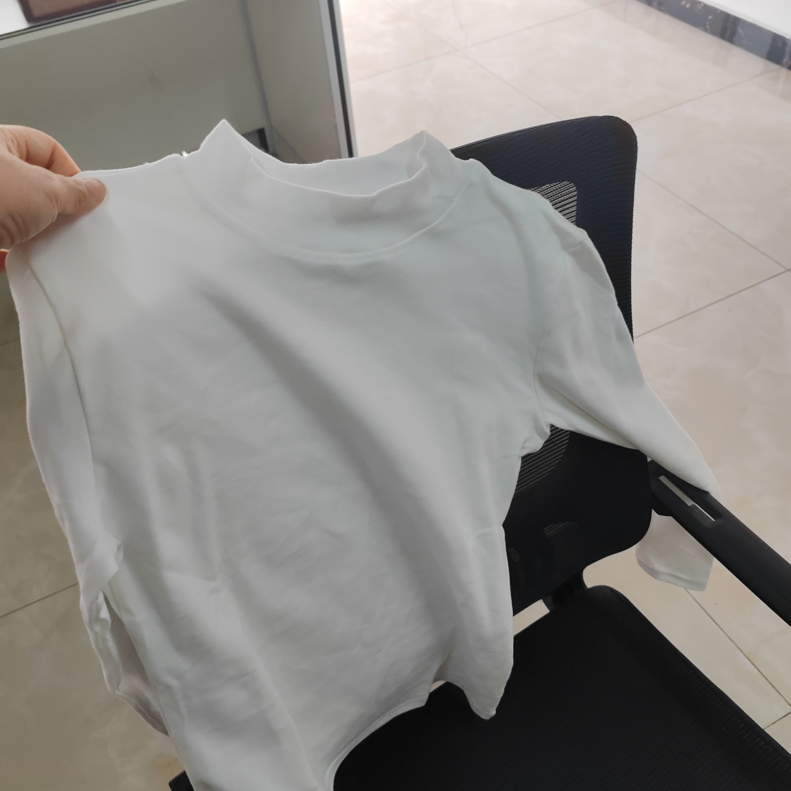古今（GUJIN）小立领半高领纯棉打底衫女春夏薄款打底上衣长袖t恤白L 实拍图