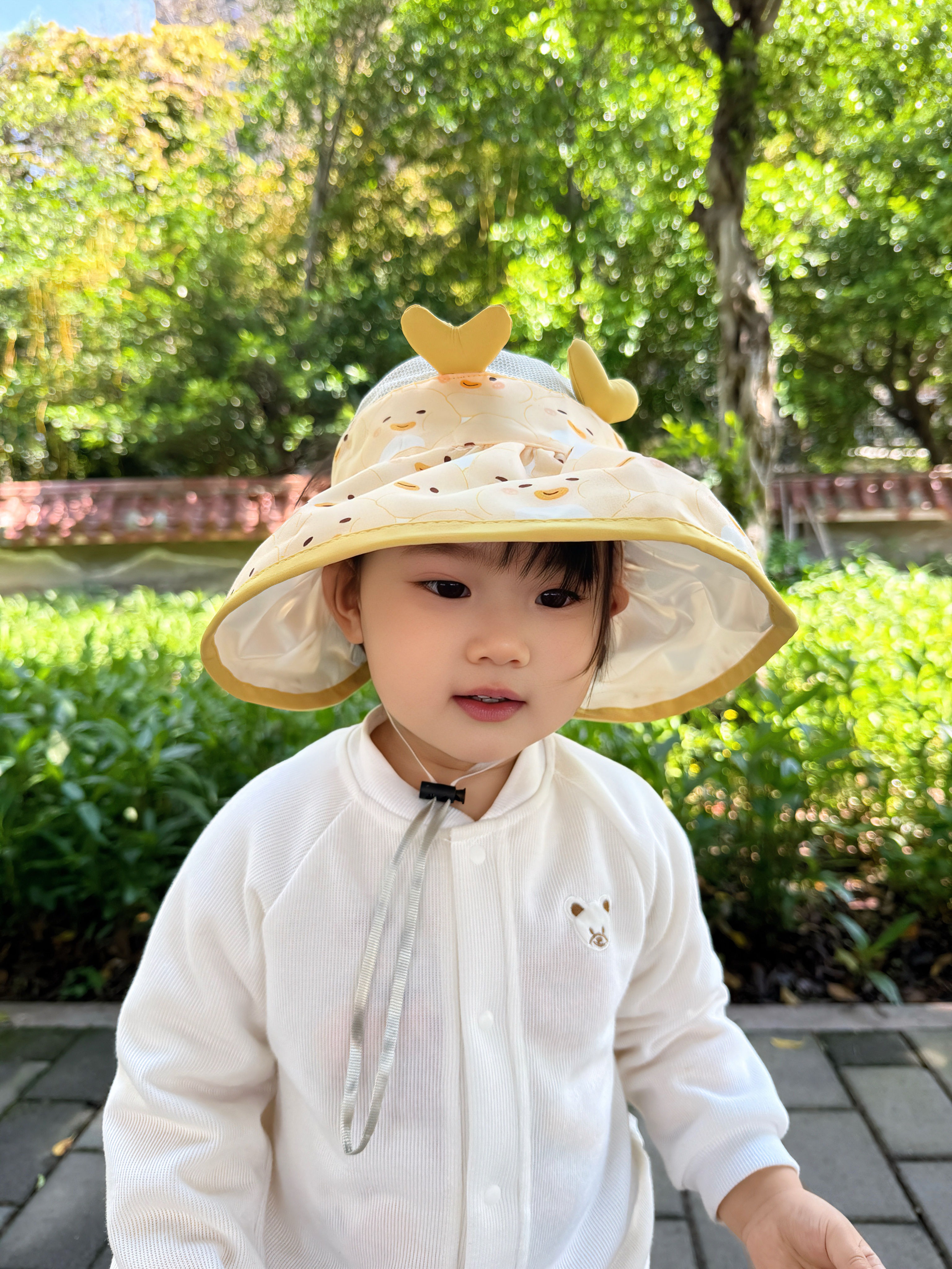 爱宝适婴儿帽子夏季网眼大帽檐防晒帽女童遮阳帽宝宝太阳帽T334黄色小鸭 实拍图