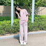 真维斯（Jeanswest）休闲时尚套装女款夏季薄款穿搭2026新款纯棉短袖冰丝阔腿裤两件套 上衣 香芋紫 毛绒小紫花_K+裤子 紫色 毛绒小紫花_K L 实拍图