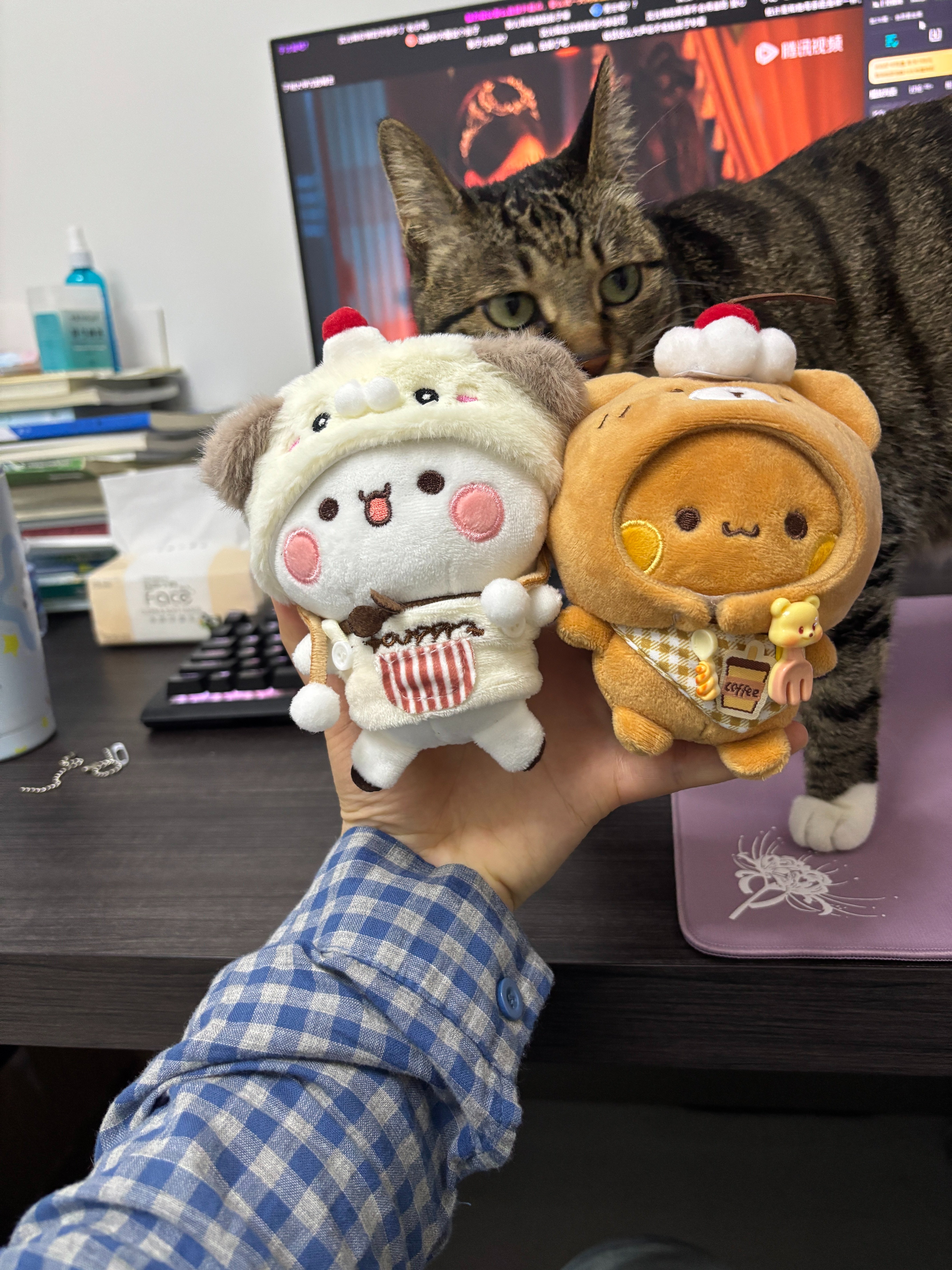 OSKV布布一二玩偶钥匙扣情侣挂件玩偶一对毛绒书包挂件玩具公仔礼物女 【白棕-两只装】布布+一二带衣服玩偶 实拍图