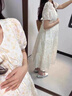梵昇昱孕妇裙夏季韩版裙子中长款宽松时尚简约显瘦碎花刺绣高级感连衣裙 刺绣碎花孕妇裙-米杏色 L(建议115-135斤） 实拍图