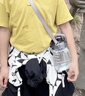 希乐大肚水杯大容量户外运动女儿童学生tritan刻度吸管塑料杯子 灰色 实拍图