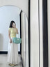 拉夏贝尔流光纱冰丝半身裙女夏季2026新款高腰垂坠感a字大摆伞裙 杏色 L 实拍图