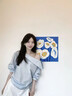 妍莉芬（yanlifen）韩系穿搭女装套装夏季设计感斜肩蓝色衬衫阔腿裤子两件套女新款 蓝色衬衫+白色裤子 S 实拍图