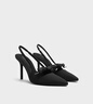 CHARLES&KEITH缎面蝴蝶结尖头高跟凉鞋女生日礼物送女友CK1-60361556 BLACK TEXTURED黑色纹理 38 实拍图