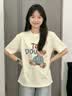 一寸相思纯棉杏色短袖t恤女2026新款爆款夏季时尚小熊卡通印花上衣体恤潮 杏色-疑问小熊 XL (125-145斤） 实拍图