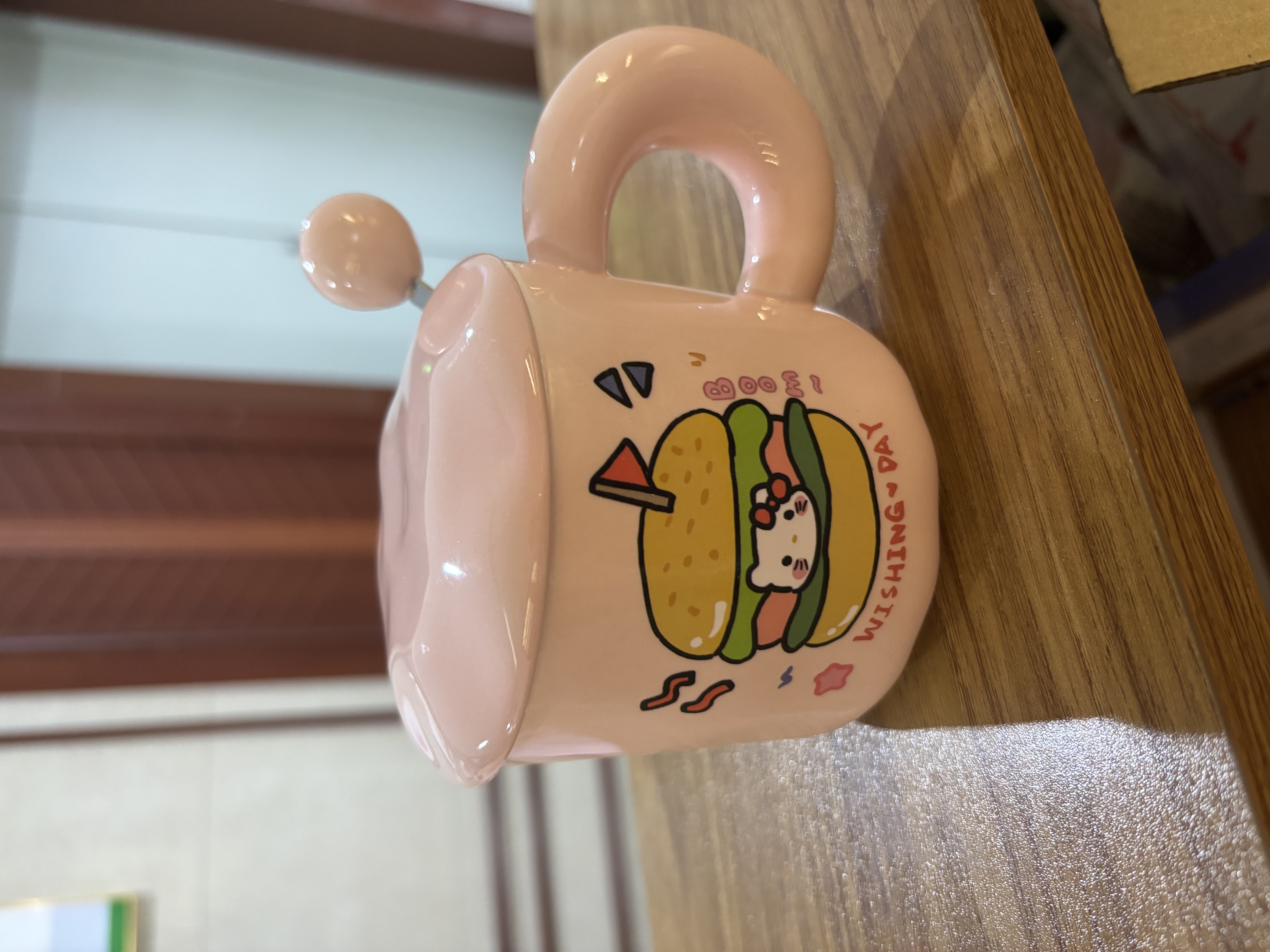 可爱fufu生日蛋糕马克杯带盖勺陶瓷杯送女生高颜值有意义生日礼物 【礼盒装】汉堡杯+盖+勺1个350ml 实拍图