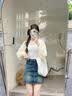 梵昇昱白色镂空长袖针织开衫女夏2026新款防晒罩衫吊带外搭短款坎肩上衣 杏色 均码 【80-120斤】 实拍图