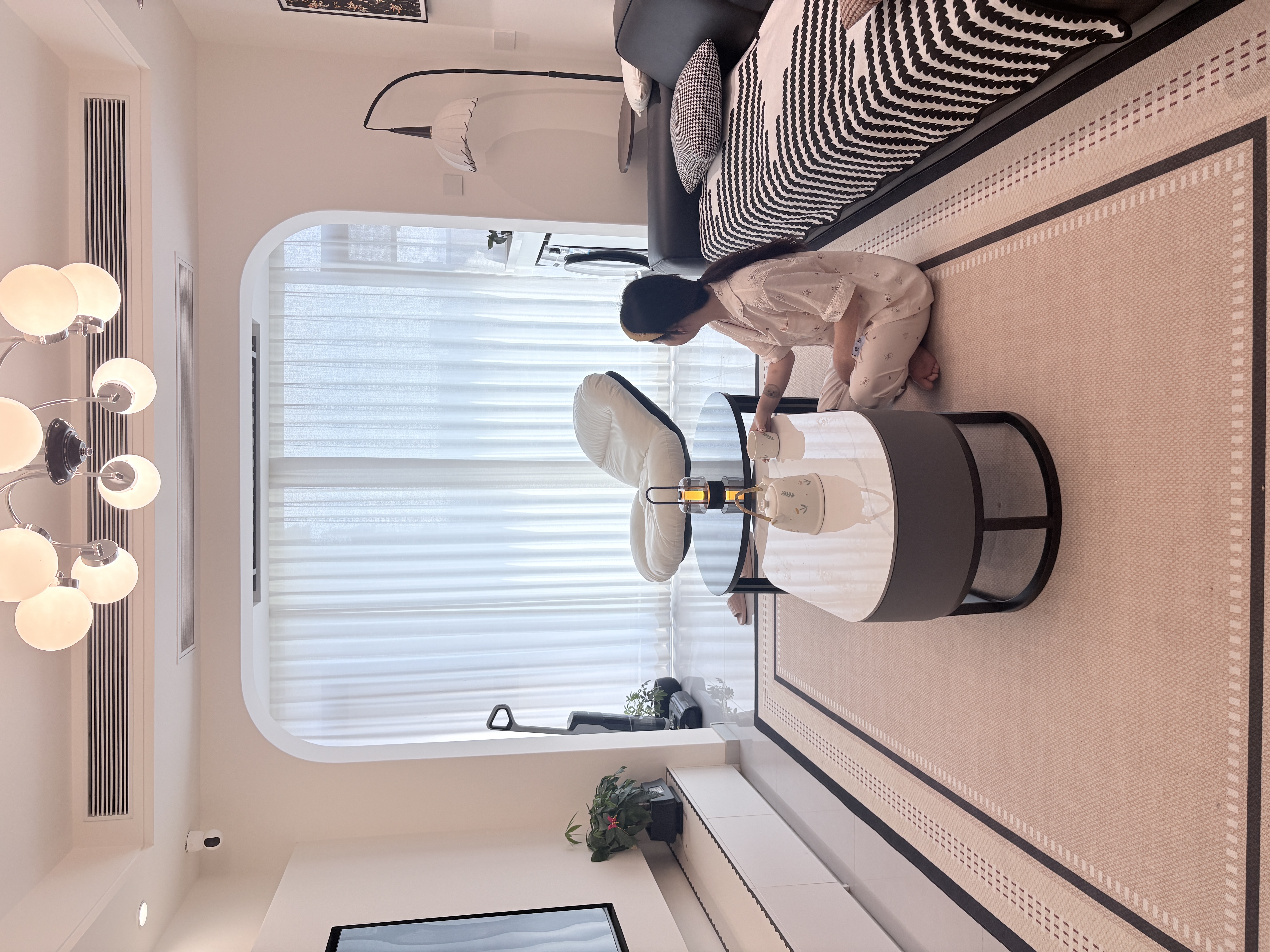 小匠材岩板茶几客厅家用现代简约茶桌椭圆形组合茶几灰玻白板黑架灰柜70 实拍图