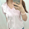 优衣库竹节纱V领T恤/短袖女装纯棉打底休闲百搭26春夏新款483460 483460/10水粉色 2XL 实拍图