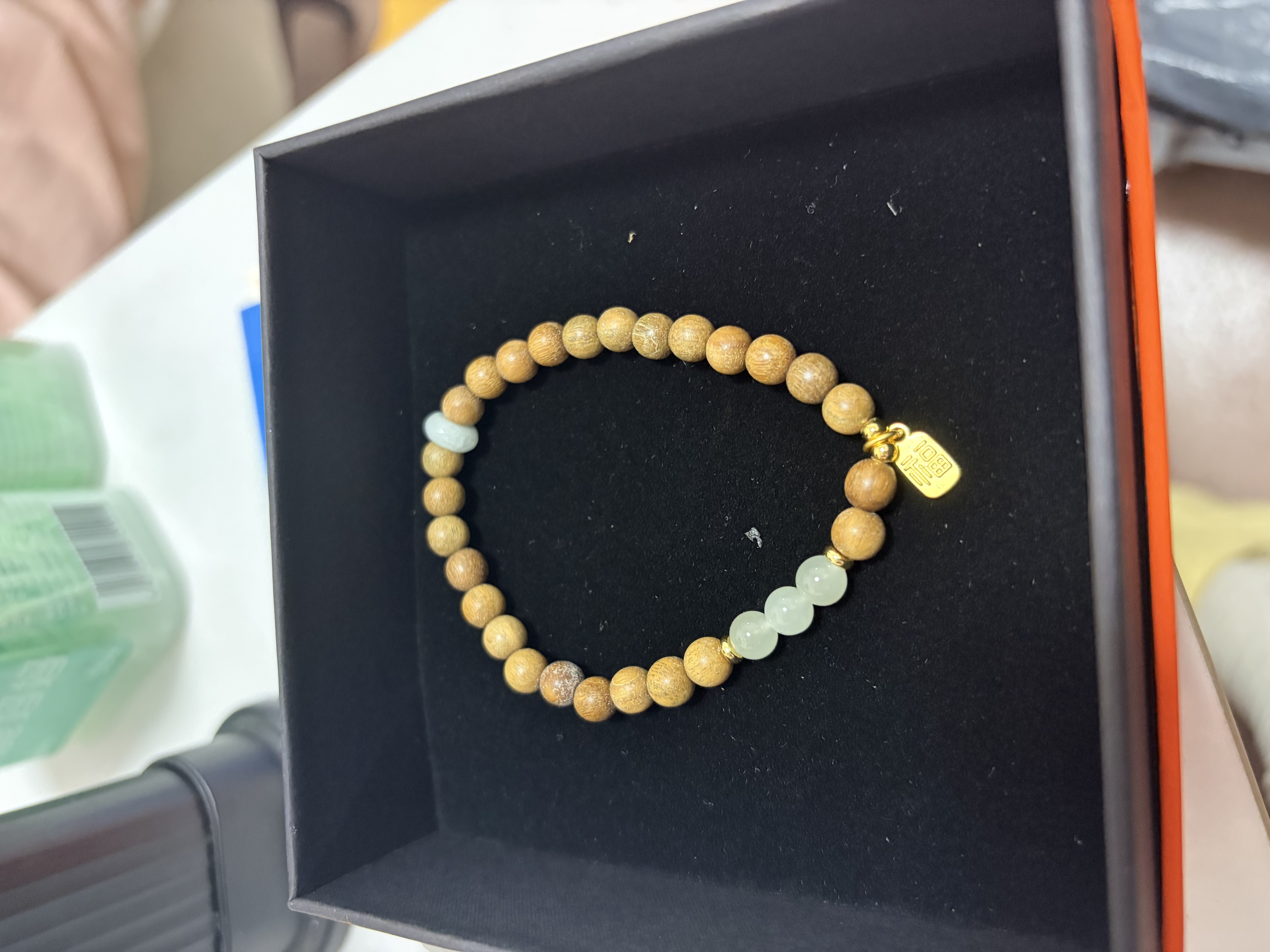龙虎山绿檀手串女檀木文玩手链女五行缺补水木和田玉高级感生日礼物女生 实拍图