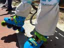 米高轮滑鞋儿童溜冰鞋直排轮旱冰鞋可调码休闲平花锁轮中小学教学鞋S6 粉色MK9套装（MK9头盔+护具+包） 锁轮+休闲平花双模式 S 实拍图