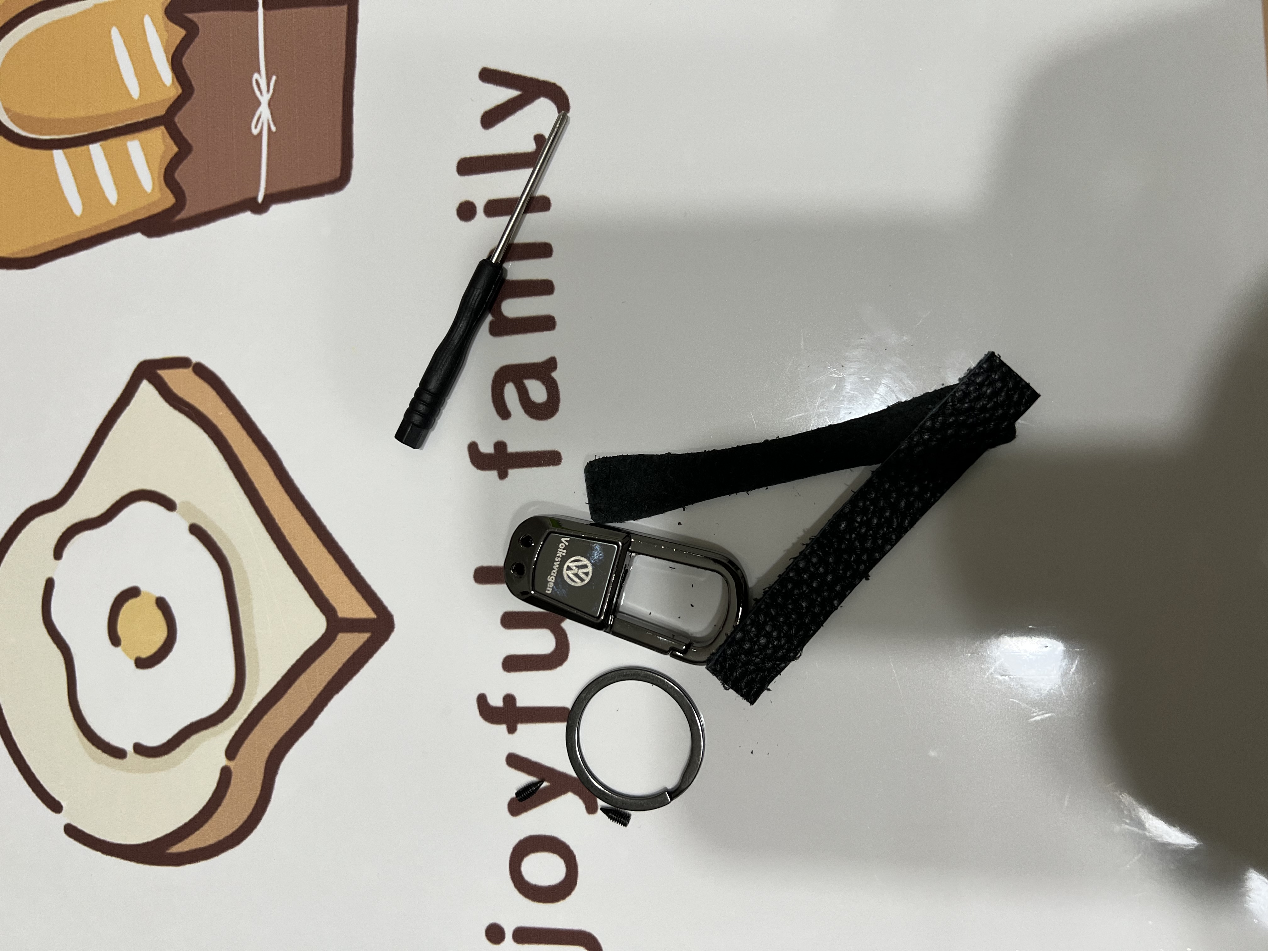 巫记防丢钥匙扣男挂件奔驰奥迪大众汽车钥匙链男士真皮皮质锁匙扣圈环 大众标 灰色 实拍图