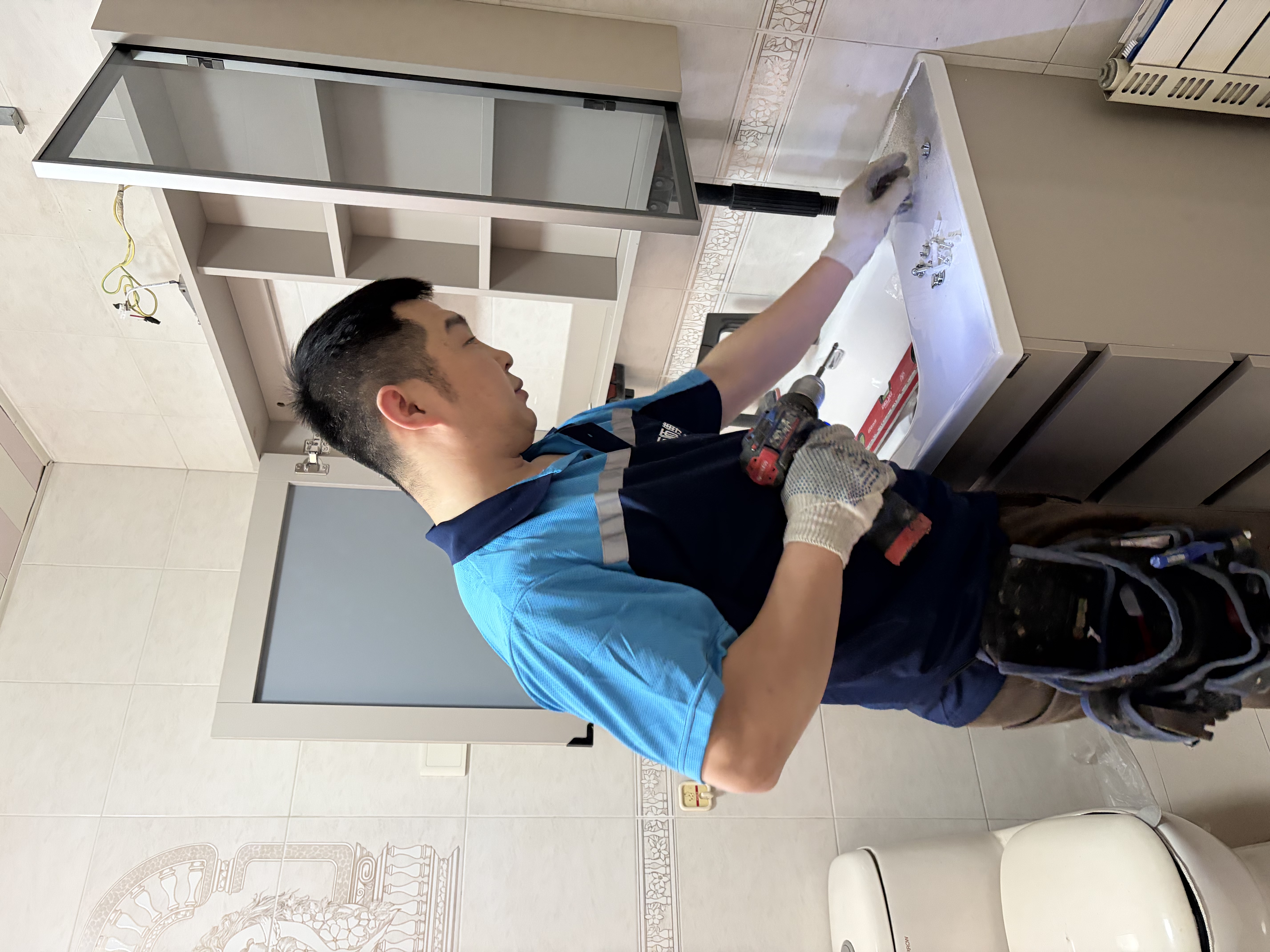 东鹏（DONGPENG）落地浴室柜陶瓷一体盆洗漱台洗手洗脸盆柜组合卫生间智能洗衣台 100cm|标准镜柜-双开+抽屉主柜 实拍图