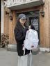 麓格立双肩包女美式复古灰色刺绣字母简约旅行背包男初中生大学生书包 美式书包【灰色无挂件】 实拍图