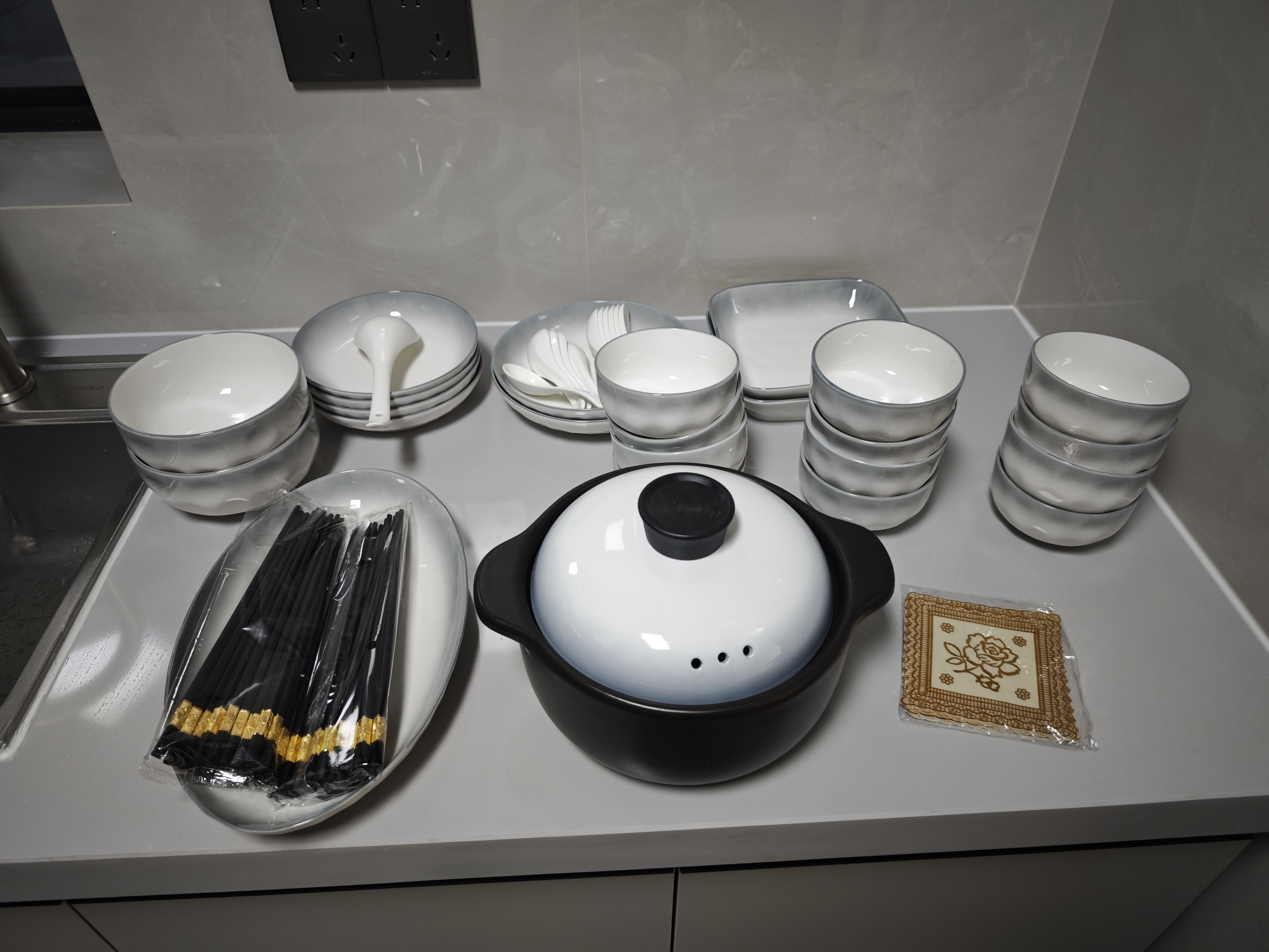浩雅景德镇碗碟套装釉下彩简约陶瓷碗盘餐具整套乔迁礼物烟雨谣70件 实拍图