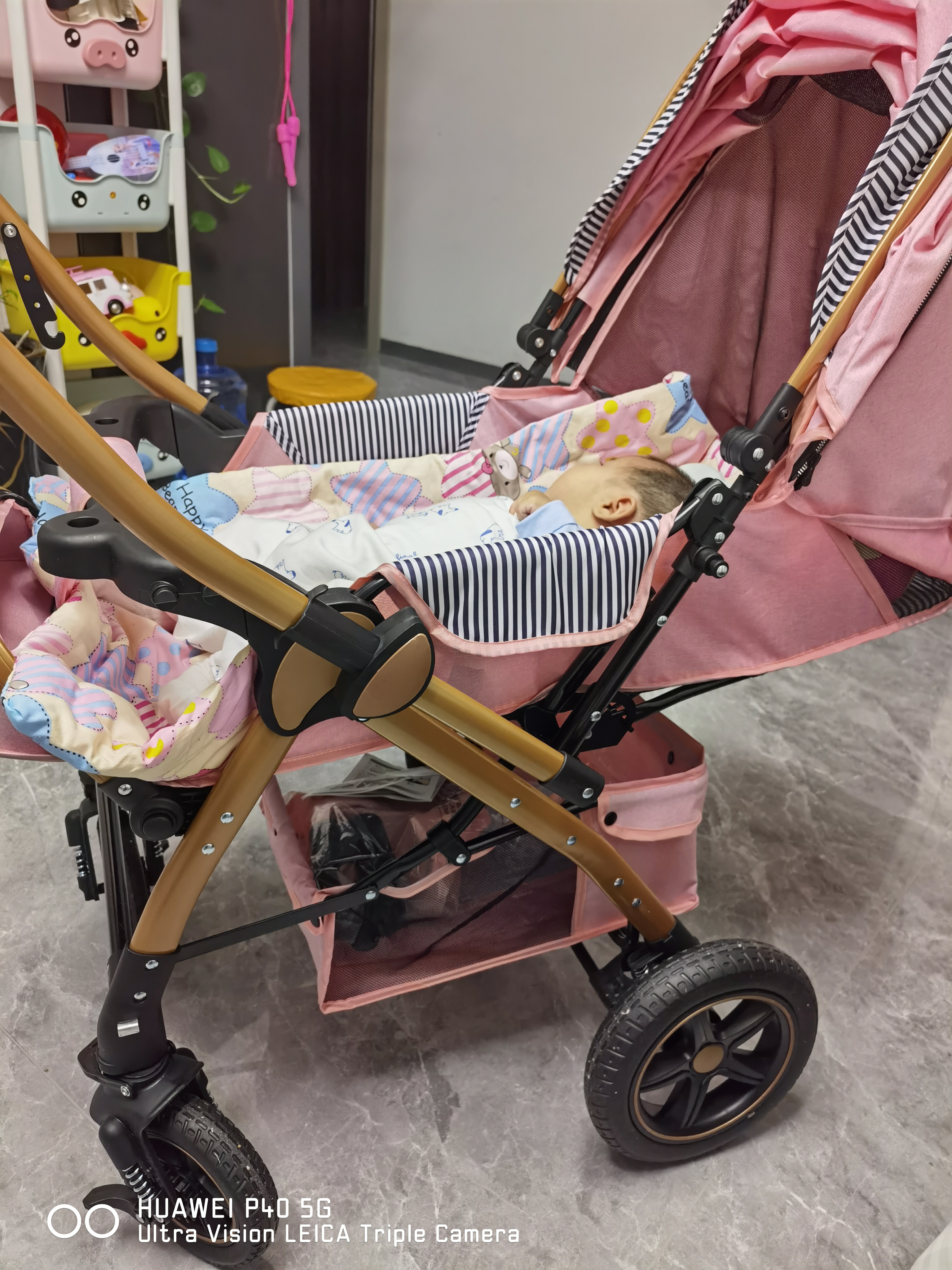 安贝尼 婴儿推车可坐可躺双向推行小孩手推车四轮减震可折叠BB车 至尊版-樱花粉四轮橡胶+四轮减震 实拍图