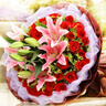 花艺湾鲜花同城配送玫瑰百合花束表白送女友老婆闺蜜生日礼物店 33朵红玫瑰9朵粉百合花束 全国同城配送 留言送花日期 实拍图