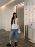 拉夏贝尔美式复古七分牛仔裤女夏2026新款宽松显瘦六分阔腿中裤 复古蓝 M 晒单实拍图