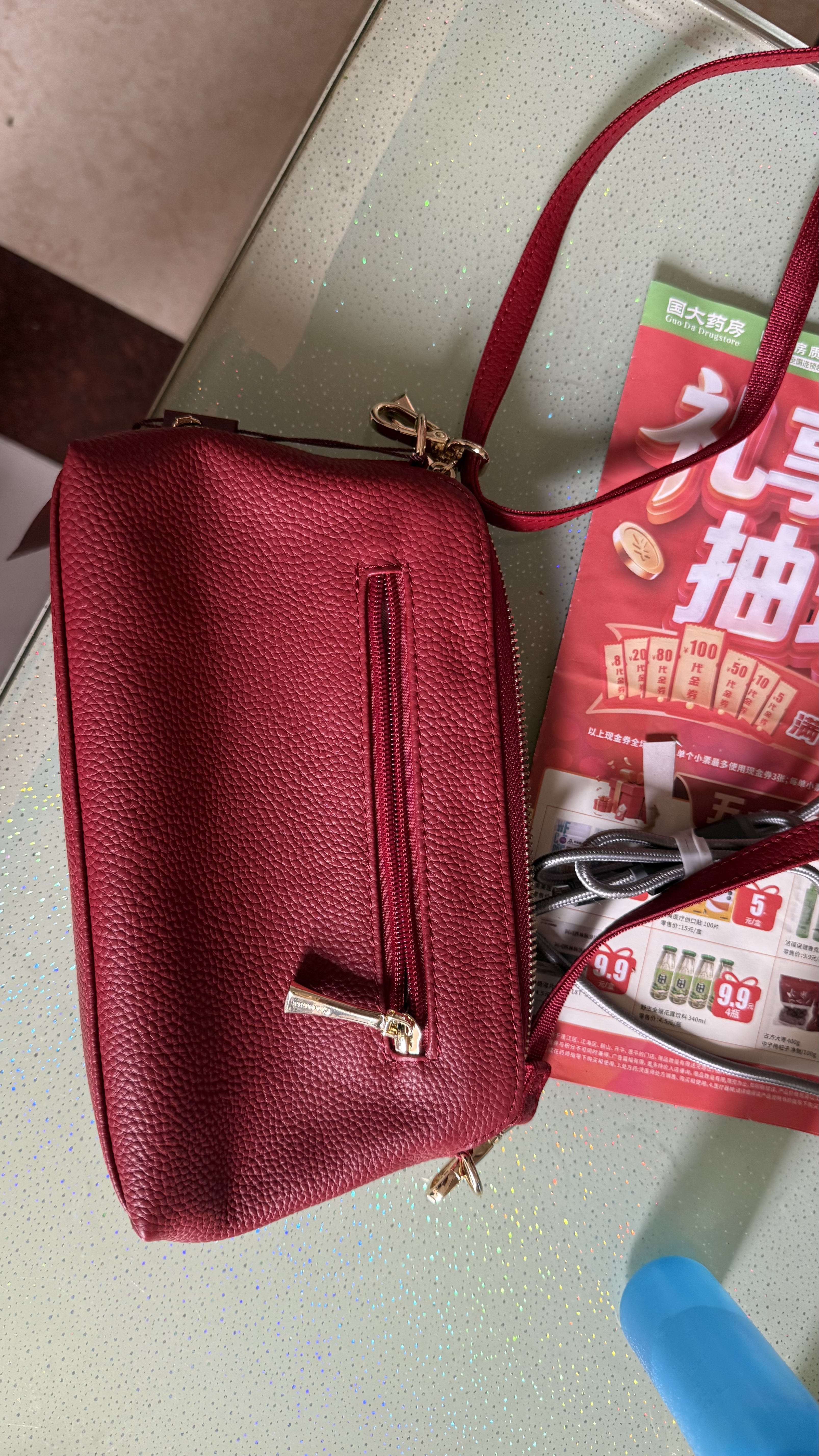 鳄鱼恤头层牛皮手腕包百搭女包包休闲斜挎包女士单肩包11381酒红 实拍图