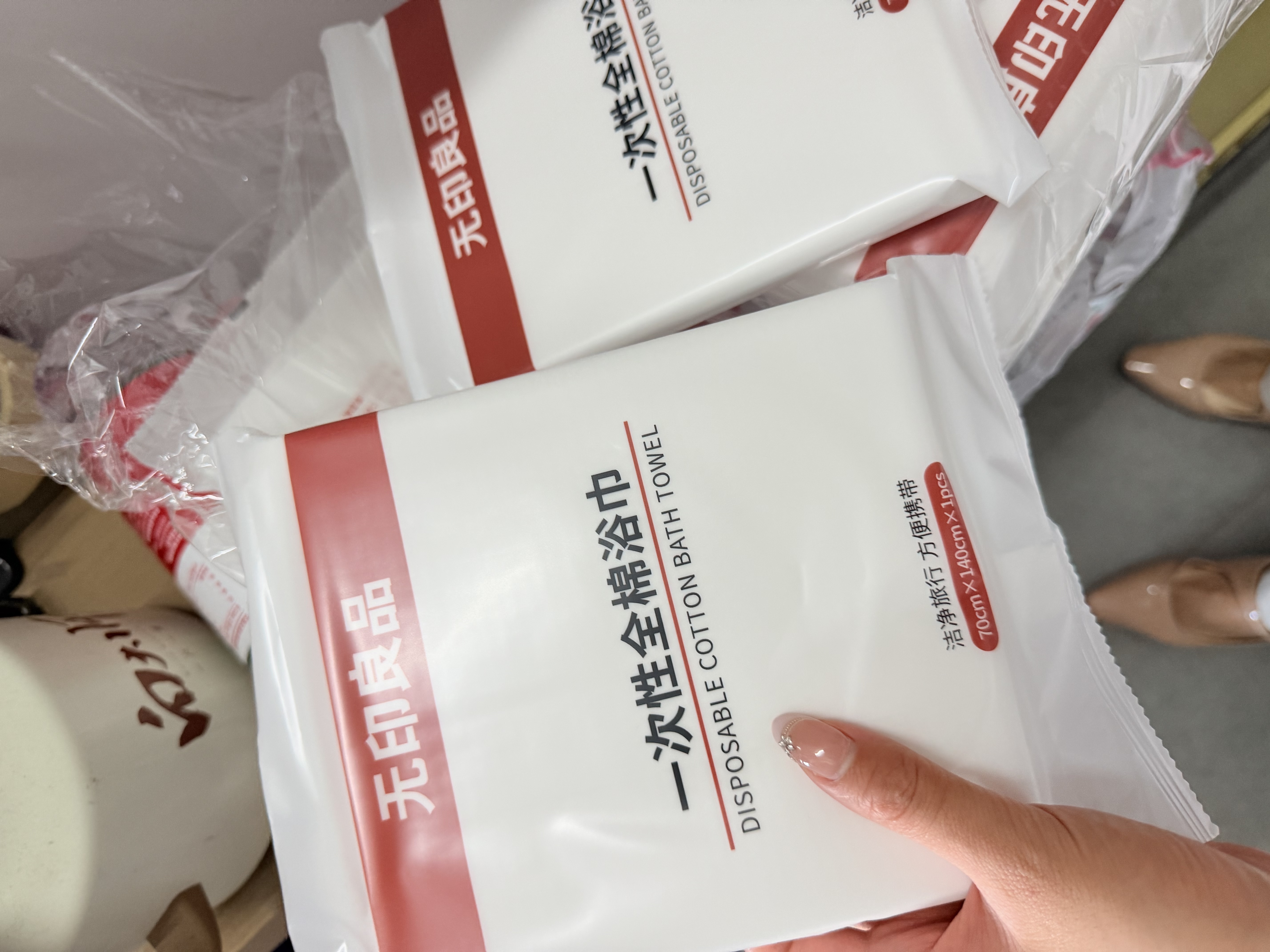 无印良品一次性全棉浴巾毛巾单独包装加大加厚便携旅游洗澡100%纯棉5包 实拍图