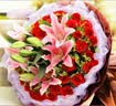 花艺湾鲜花同城配送玫瑰百合花束表白送女友老婆闺蜜生日礼物店 33朵红玫瑰9朵粉百合花束 全国同城配送 留言送花日期 实拍图